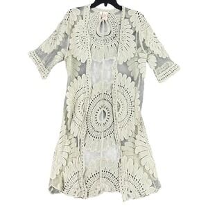 Forgotten Grace Bohemian Beach Cover-up S/M Sheer Crochet Lace Cardigan Coquet‎